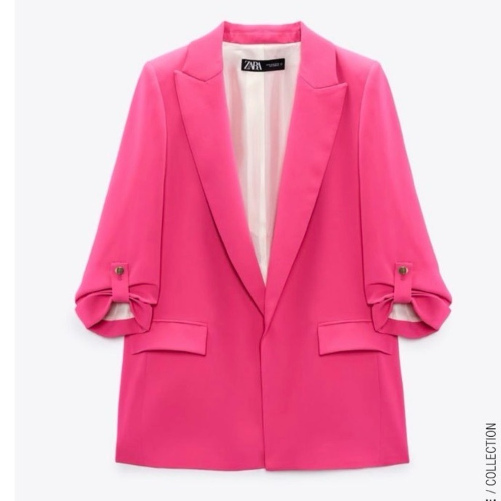 Zara Hot Pink Bow-Sleeve Tailored Blazer